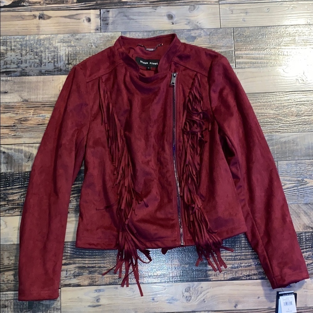 NWT Black Rivet Fringe Western moto jacket size large